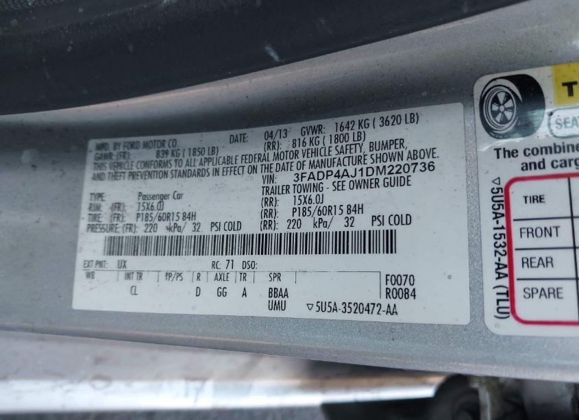 Photo 9 of 2013 Ford Fiesta S (VIN 3FADP4AJ1DM220736)