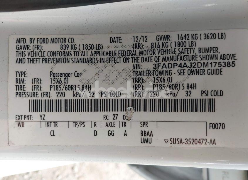 Photo 9 of 2013 Ford Fiesta S (VIN 3FADP4AJ2DM175385)