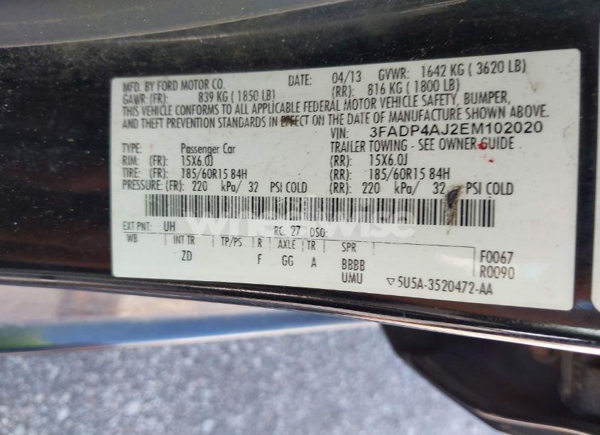 Photo 9 of 2014 Ford Fiesta S (VIN 3FADP4AJ2EM102020)