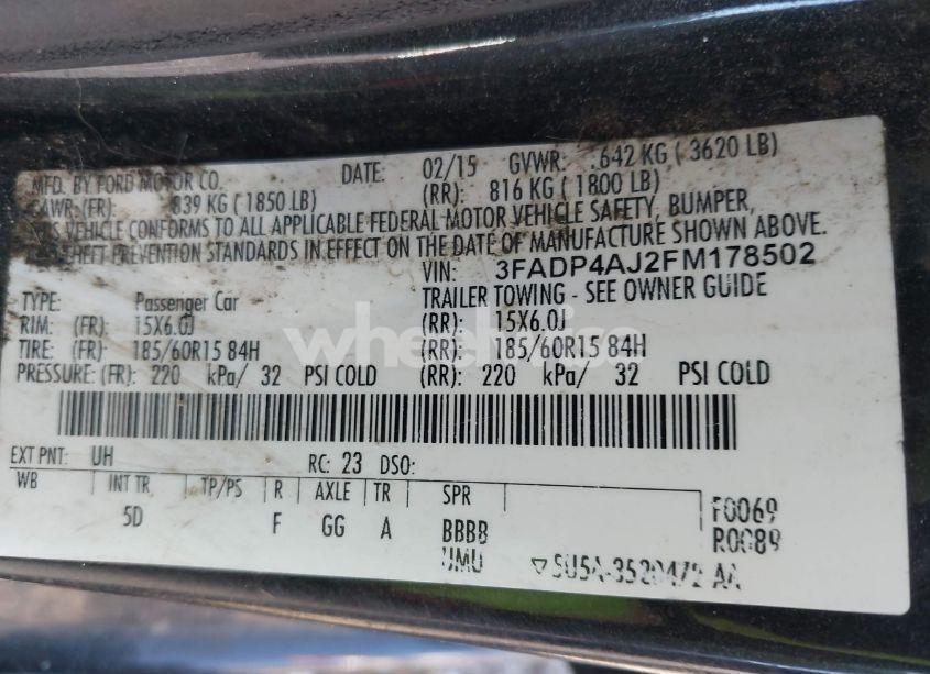 Photo 9 of 2015 Ford Fiesta S (VIN 3FADP4AJ2FM178502)