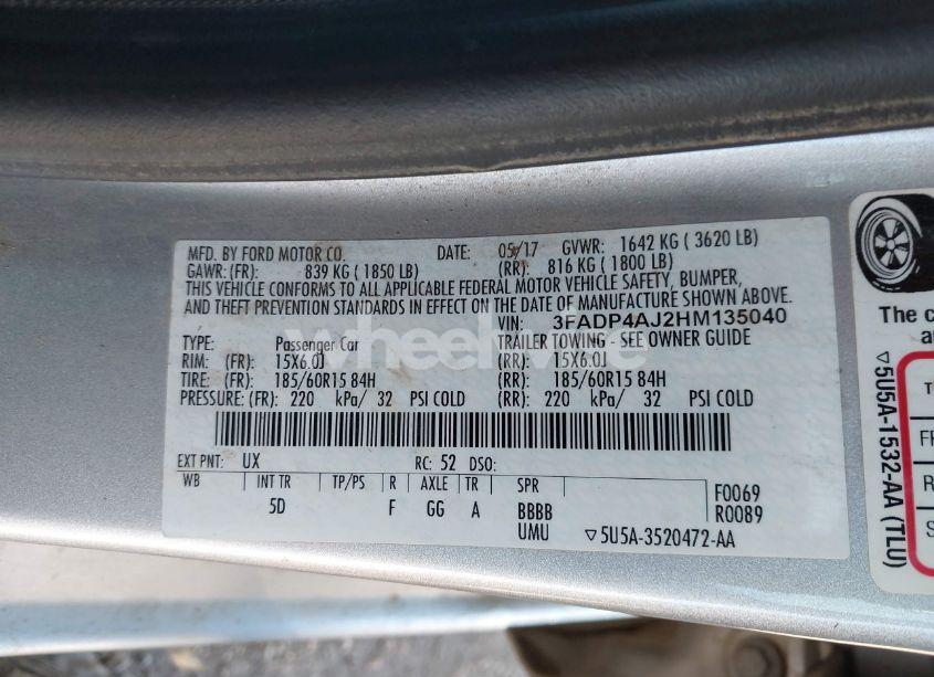 Photo 9 of 2017 Ford Fiesta S (VIN 3FADP4AJ2HM135040)