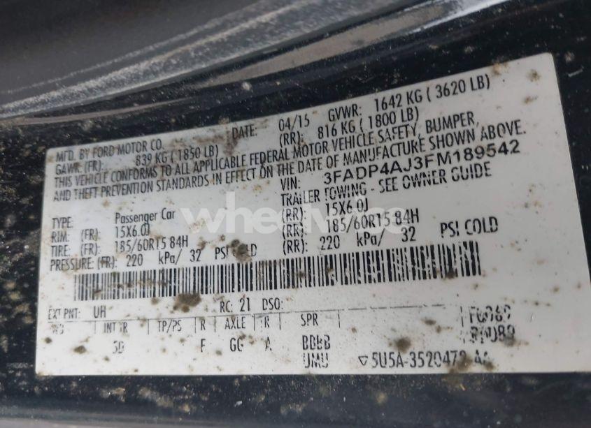 Photo 9 of 2015 Ford Fiesta S (VIN 3FADP4AJ3FM189542)