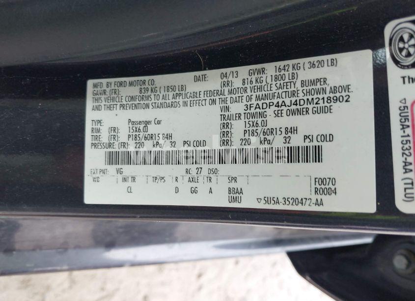 Photo 9 of 2013 Ford Fiesta S (VIN 3FADP4AJ4DM218902)