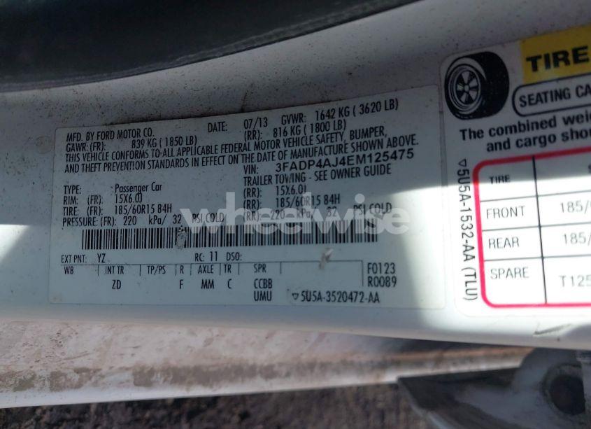 Photo 9 of 2014 Ford Fiesta S (VIN 3FADP4AJ4EM125475)