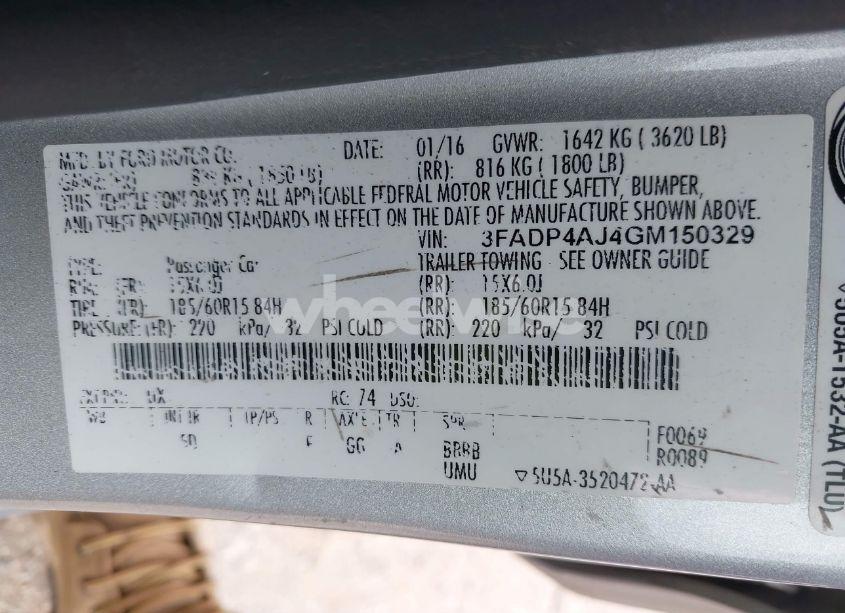 Photo 9 of 2016 Ford Fiesta S (VIN 3FADP4AJ4GM150329)