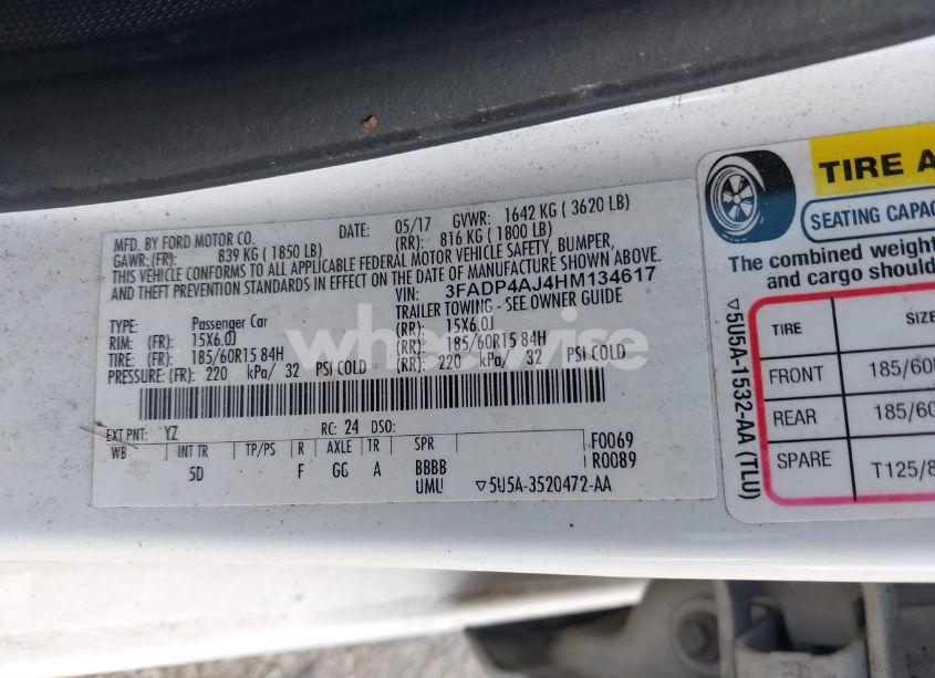 Photo 9 of 2017 Ford Fiesta S (VIN 3FADP4AJ4HM134617)