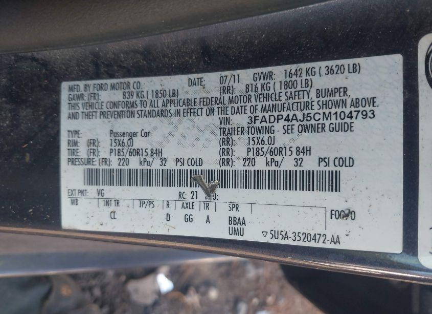 Photo 9 of 2012 Ford Fiesta S (VIN 3FADP4AJ5CM104793)