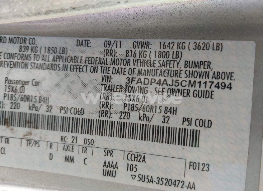 Photo 9 of 2012 Ford Fiesta S (VIN 3FADP4AJ5CM117494)