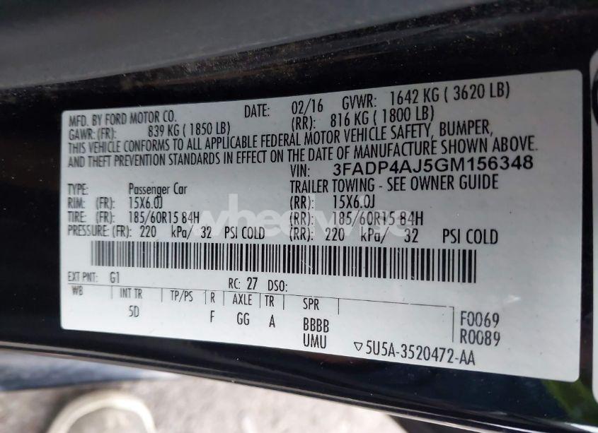 Photo 9 of 2016 Ford Fiesta S (VIN 3FADP4AJ5GM156348)