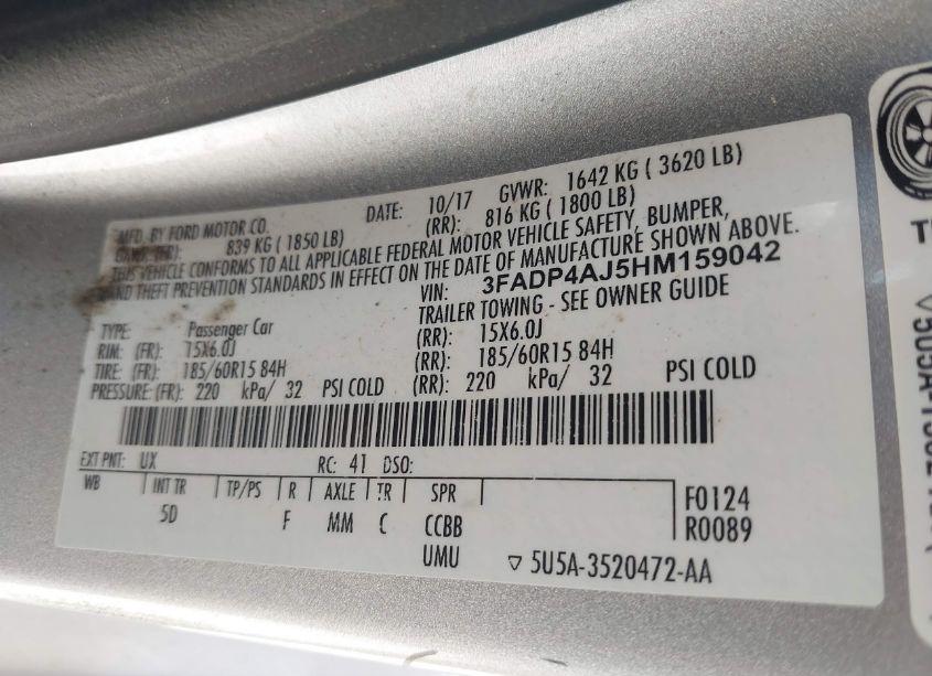 Photo 9 of 2017 Ford Fiesta S (VIN 3FADP4AJ5HM159042)