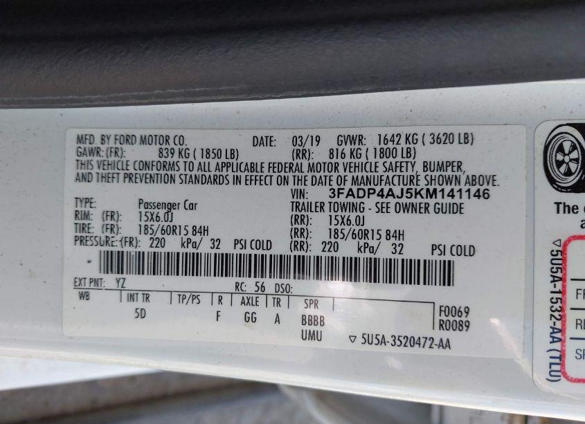 Photo 9 of 2019 Ford Fiesta S (VIN 3FADP4AJ5KM141146)