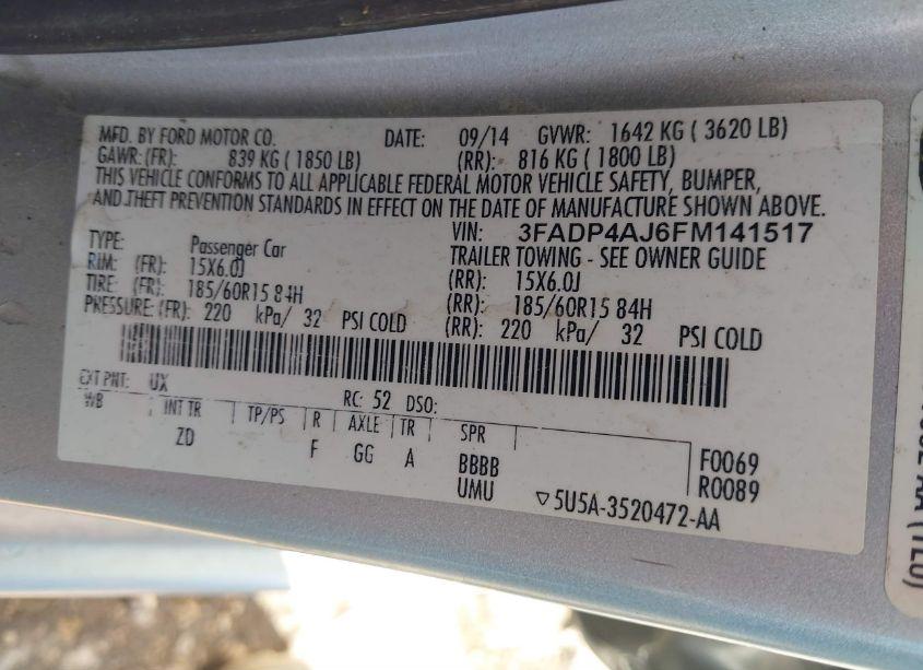 Photo 9 of 2015 Ford Fiesta S (VIN 3FADP4AJ6FM141517)