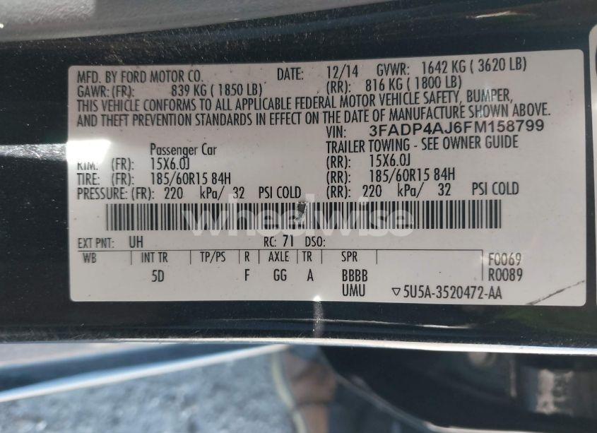 Photo 9 of 2015 Ford Fiesta S (VIN 3FADP4AJ6FM158799)