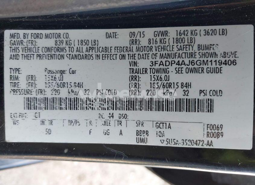 Photo 9 of 2016 Ford Fiesta S (VIN 3FADP4AJ6GM119406)