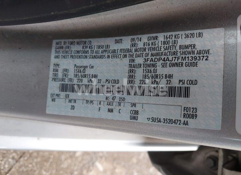 Photo 9 of 2015 Ford Fiesta S (VIN 3FADP4AJ7FM139372)