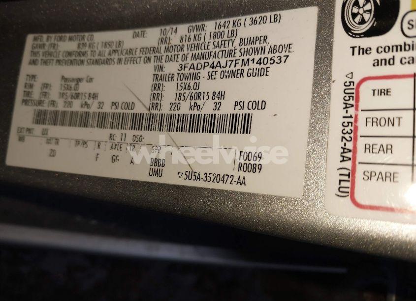 Photo 9 of 2015 Ford Fiesta S (VIN 3FADP4AJ7FM140537)