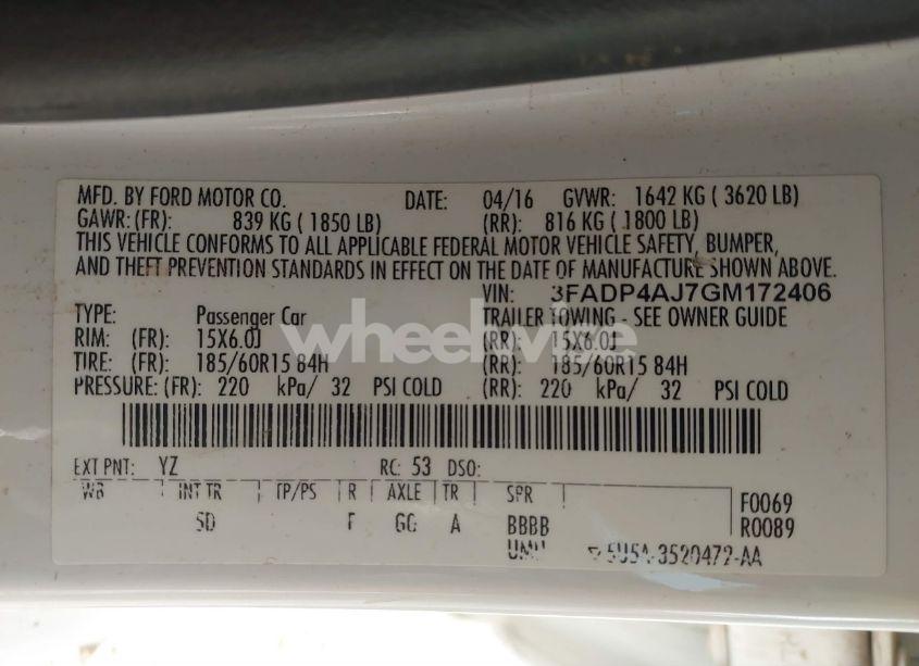 Photo 9 of 2016 Ford Fiesta S (VIN 3FADP4AJ7GM172406)