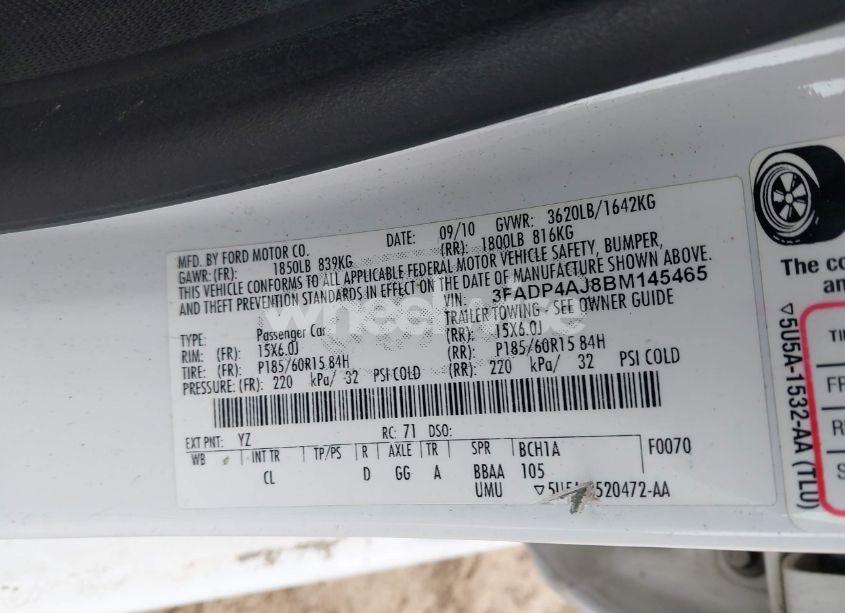 Photo 9 of 2011 Ford Fiesta S (VIN 3FADP4AJ8BM145465)