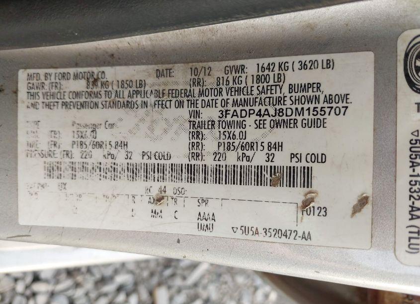 Photo 9 of 2013 Ford Fiesta S (VIN 3FADP4AJ8DM155707)