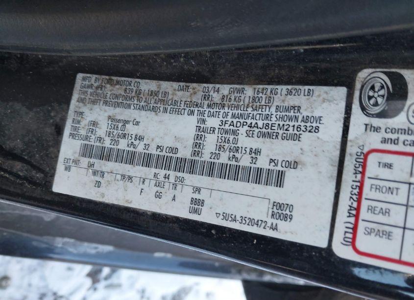 Photo 9 of 2014 Ford Fiesta S (VIN 3FADP4AJ8EM216328)