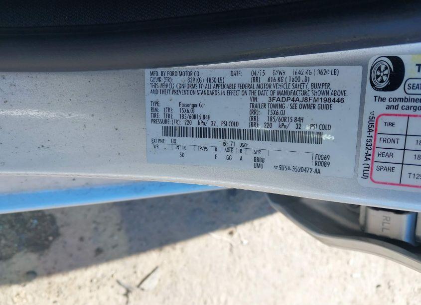 Photo 9 of 2015 Ford Fiesta S (VIN 3FADP4AJ8FM198446)