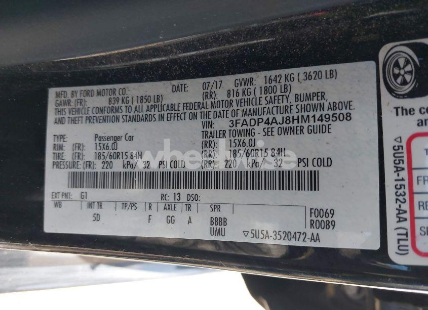 Photo 9 of 2017 Ford Fiesta S (VIN 3FADP4AJ8HM149508)