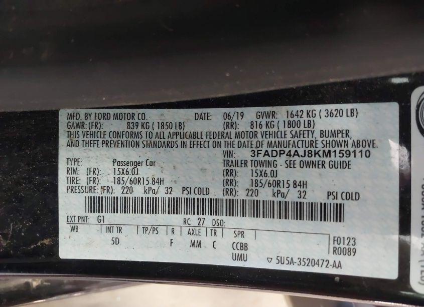 Photo 9 of 2019 Ford Fiesta S (VIN 3FADP4AJ8KM159110)