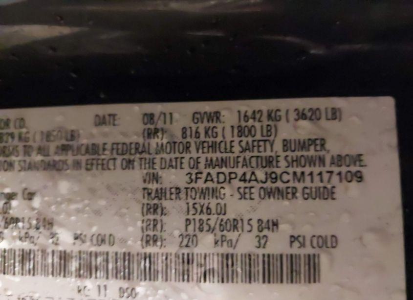 Photo 9 of 2012 Ford Fiesta S (VIN 3FADP4AJ9CM117109)