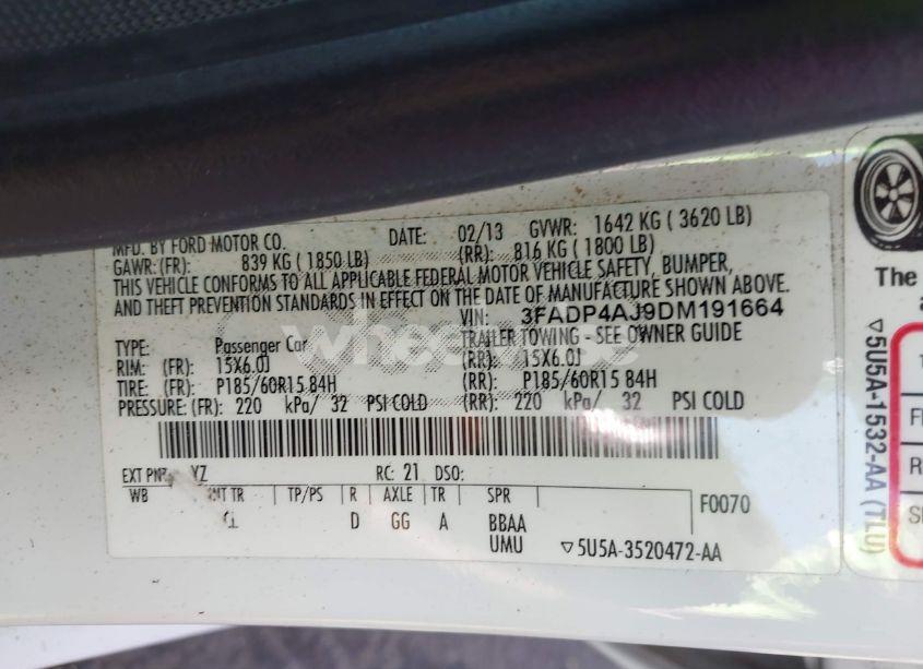 Photo 9 of 2013 Ford Fiesta S (VIN 3FADP4AJ9DM191664)