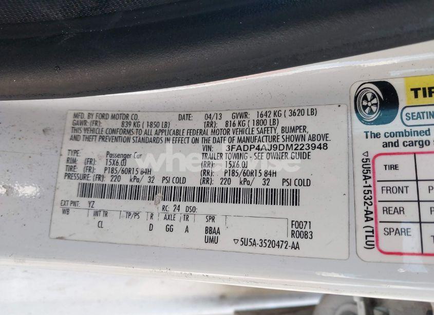 Photo 9 of 2013 Ford Fiesta S (VIN 3FADP4AJ9DM223948)