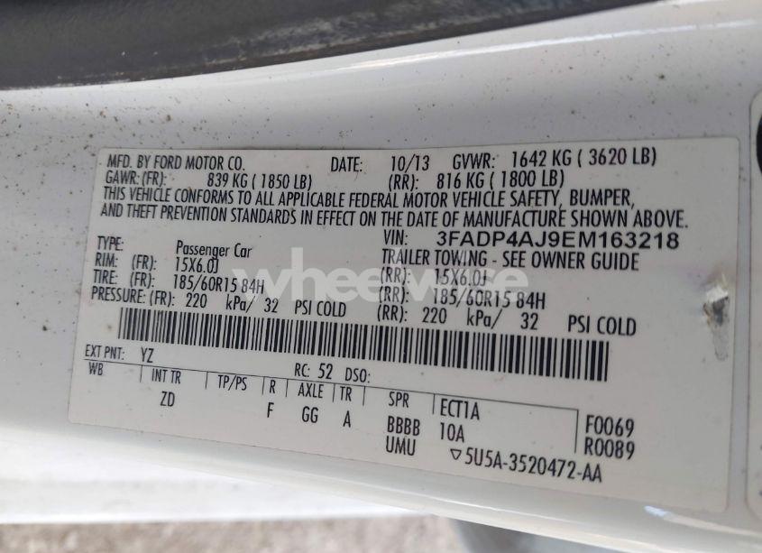 Photo 9 of 2014 Ford Fiesta S (VIN 3FADP4AJ9EM163218)