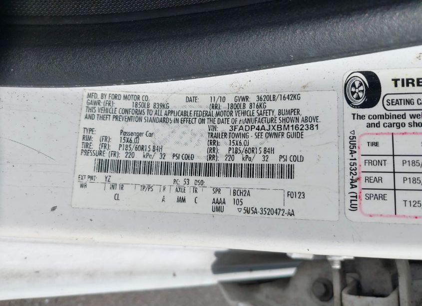 Photo 9 of 2011 Ford Fiesta S (VIN 3FADP4AJXBM162381)