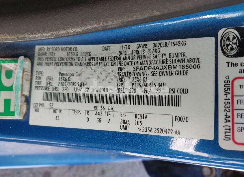 Photo 9 of 2011 Ford Fiesta S (VIN 3FADP4AJXBM165006)