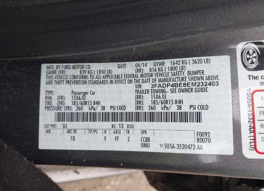 Photo 9 of 2014 Ford Fiesta SE (VIN 3FADP4BE8EM232403)