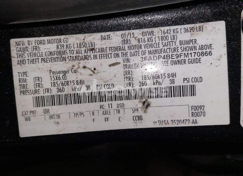 Photo 9 of 2015 Ford Fiesta SE (VIN 3FADP4BE9FM170866)