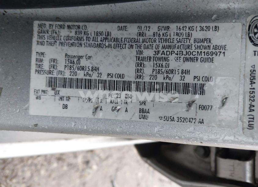 Photo 9 of 2012 Ford Fiesta SE (VIN 3FADP4BJ0CM169971)