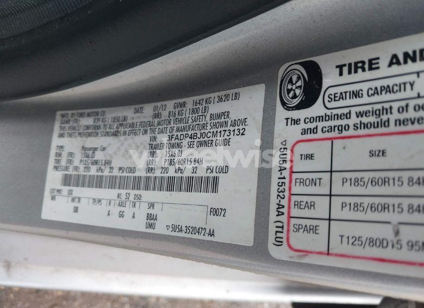 Photo 9 of 2012 Ford Fiesta SE (VIN 3FADP4BJ0CM173132)