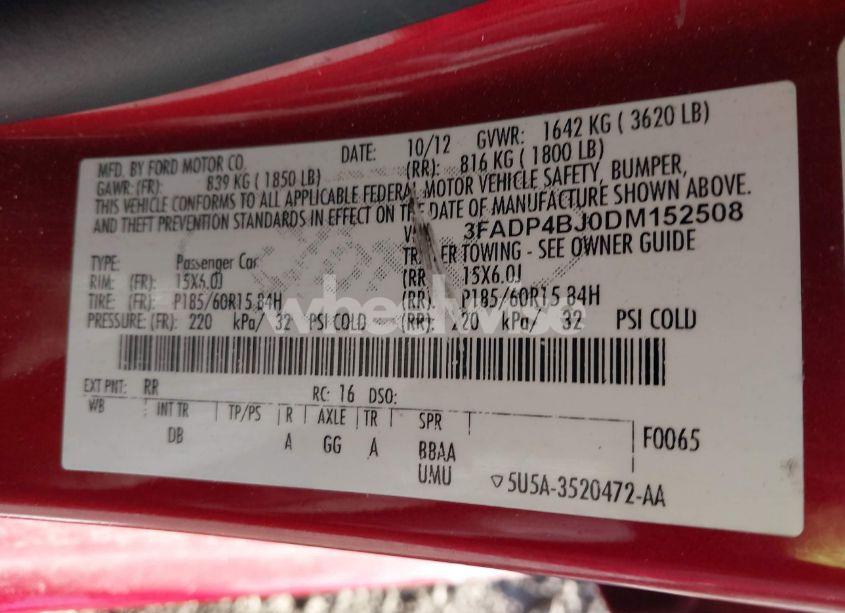 Photo 9 of 2013 Ford Fiesta SE (VIN 3FADP4BJ0DM152508)