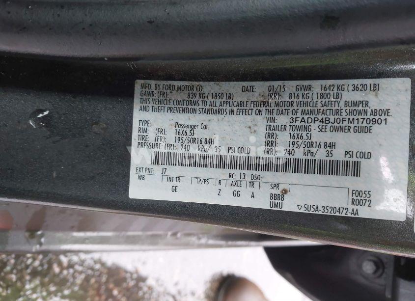 Photo 9 of 2015 Ford Fiesta SE (VIN 3FADP4BJ0FM170901)