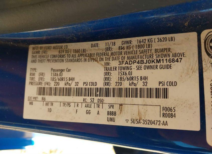 Photo 9 of 2019 Ford Fiesta SE (VIN 3FADP4BJ0KM116847)