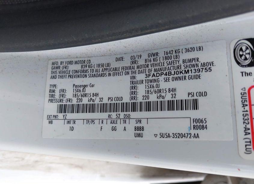 Photo 9 of 2019 Ford Fiesta SE (VIN 3FADP4BJ0KM139755)