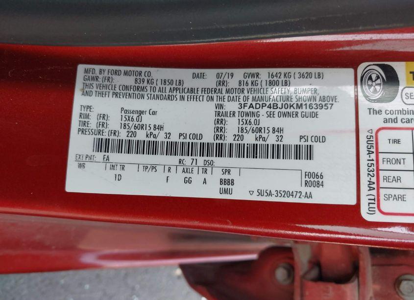 Photo 9 of 2019 Ford Fiesta SE (VIN 3FADP4BJ0KM163957)