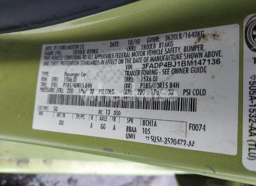 Photo 9 of 2011 Ford Fiesta SE (VIN 3FADP4BJ1BM147136)