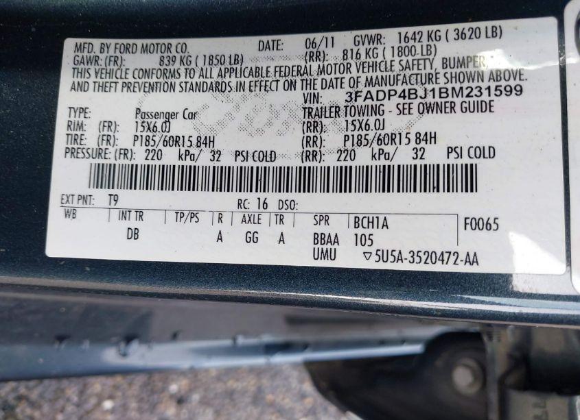 Photo 9 of 2011 Ford Fiesta SE (VIN 3FADP4BJ1BM231599)