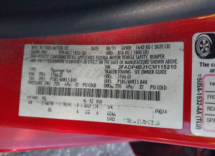 Photo 9 of 2012 Ford Fiesta SE (VIN 3FADP4BJ1CM115210)