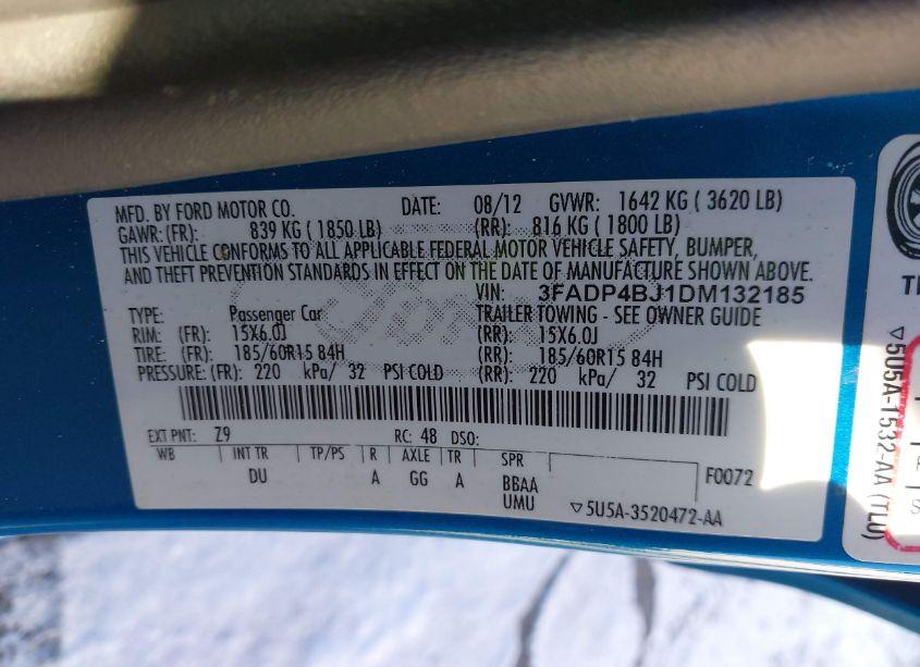 Photo 9 of 2013 Ford Fiesta SE (VIN 3FADP4BJ1DM132185)