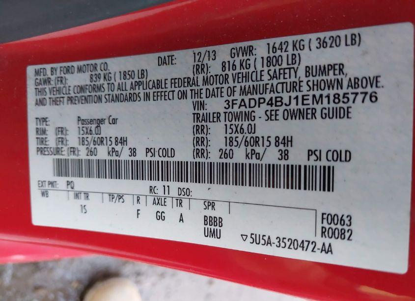 Photo 9 of 2014 Ford Fiesta SE (VIN 3FADP4BJ1EM185776)