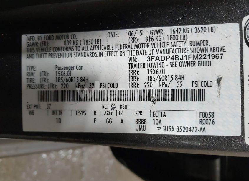 Photo 9 of 2015 Ford Fiesta SE (VIN 3FADP4BJ1FM221967)