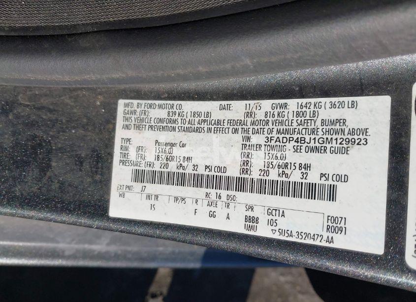 Photo 9 of 2016 Ford Fiesta SE (VIN 3FADP4BJ1GM129923)