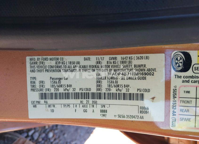 Photo 9 of 2017 Ford Fiesta SE (VIN 3FADP4BJ1HM169002)